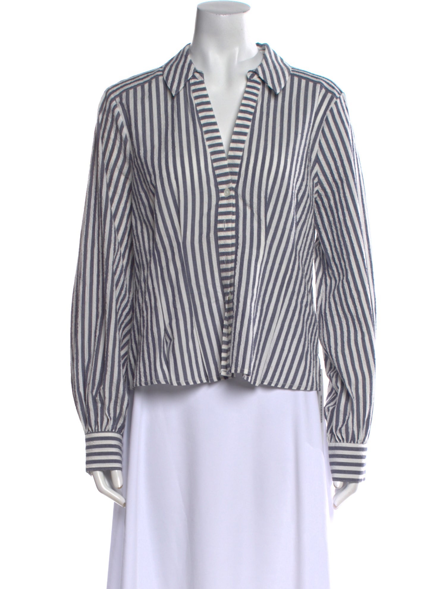 Veronica Beard Striped Long Sleeve Button-Up Top