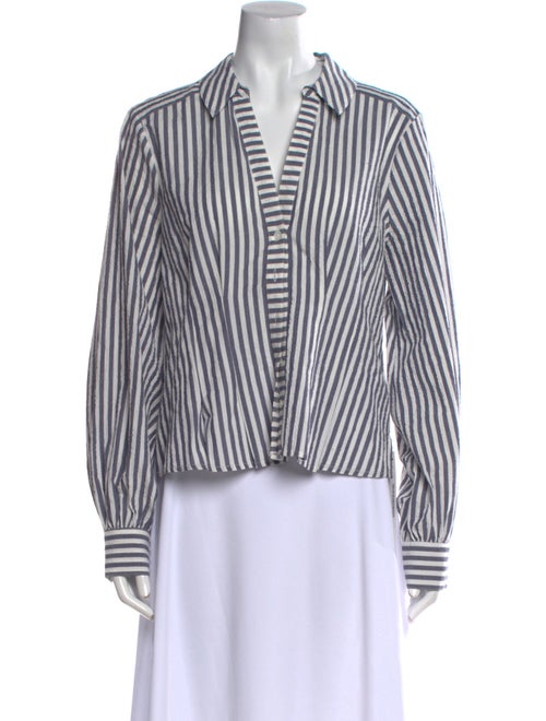 Veronica Beard Striped Long Sleeve Button-Up Top