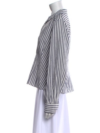 Veronica Beard Striped Long Sleeve Button-Up Top