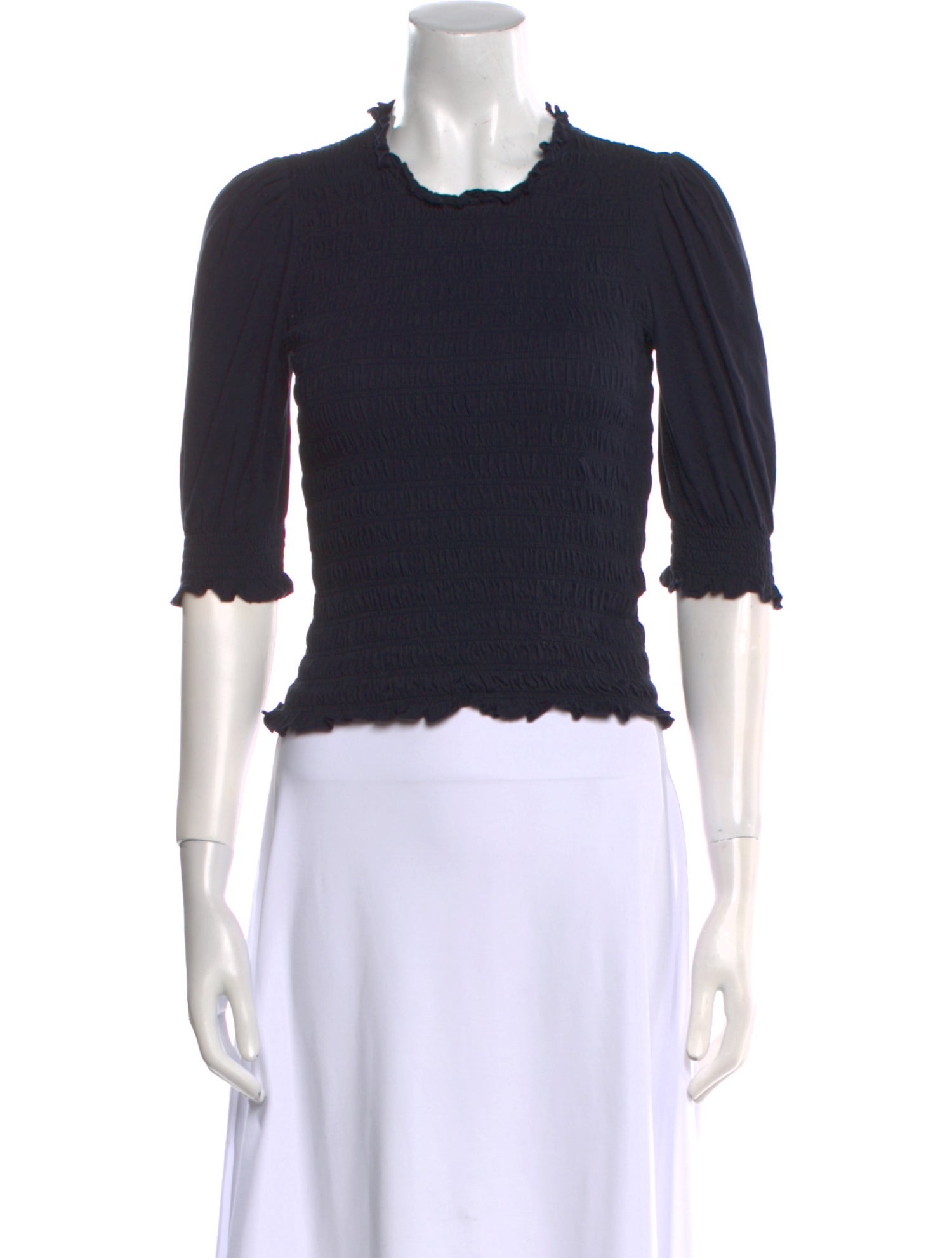 Veronica Beard Crew Neck Three-Quarter Sleeve Crop Top