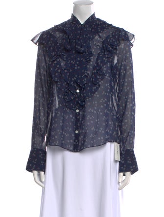 Veronica Beard Silk Floral Print Button-Up Top