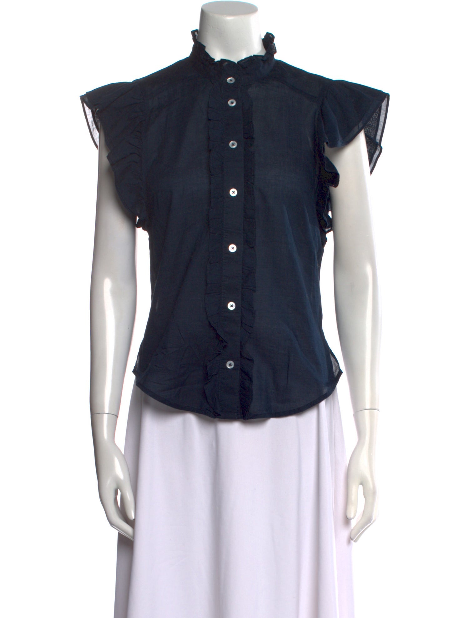 Veronica Beard Mock Neck Short Sleeve Button-Up Top