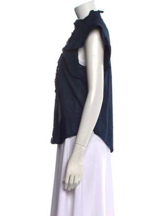 Veronica Beard Mock Neck Short Sleeve Button-Up Top