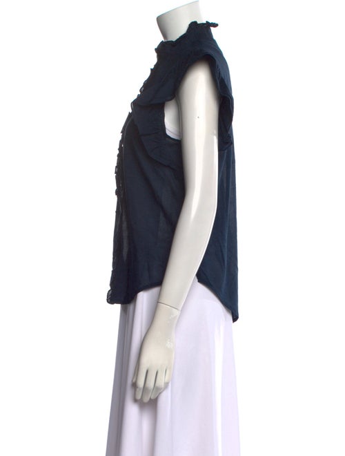 Veronica Beard Mock Neck Short Sleeve Button-Up Top