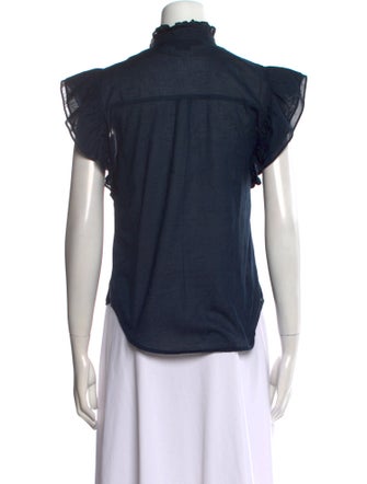 Veronica Beard Mock Neck Short Sleeve Button-Up Top