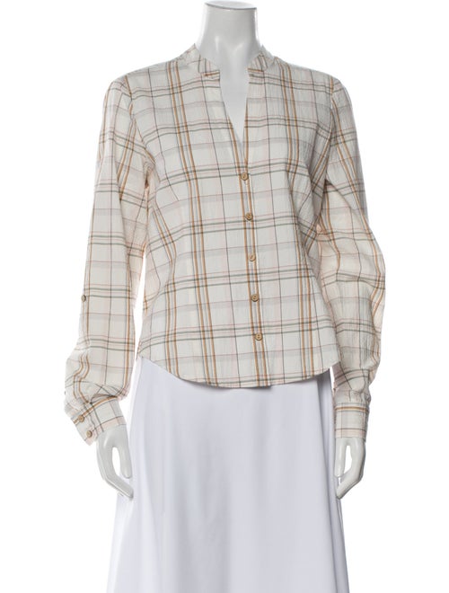 Veronica Beard Plaid Print V-Neck Button-Up Top