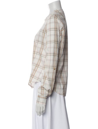 Veronica Beard Plaid Print V-Neck Button-Up Top