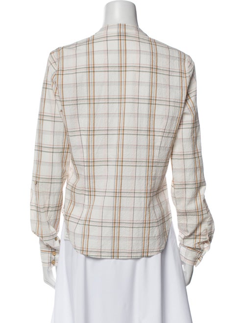 Veronica Beard Plaid Print V-Neck Button-Up Top