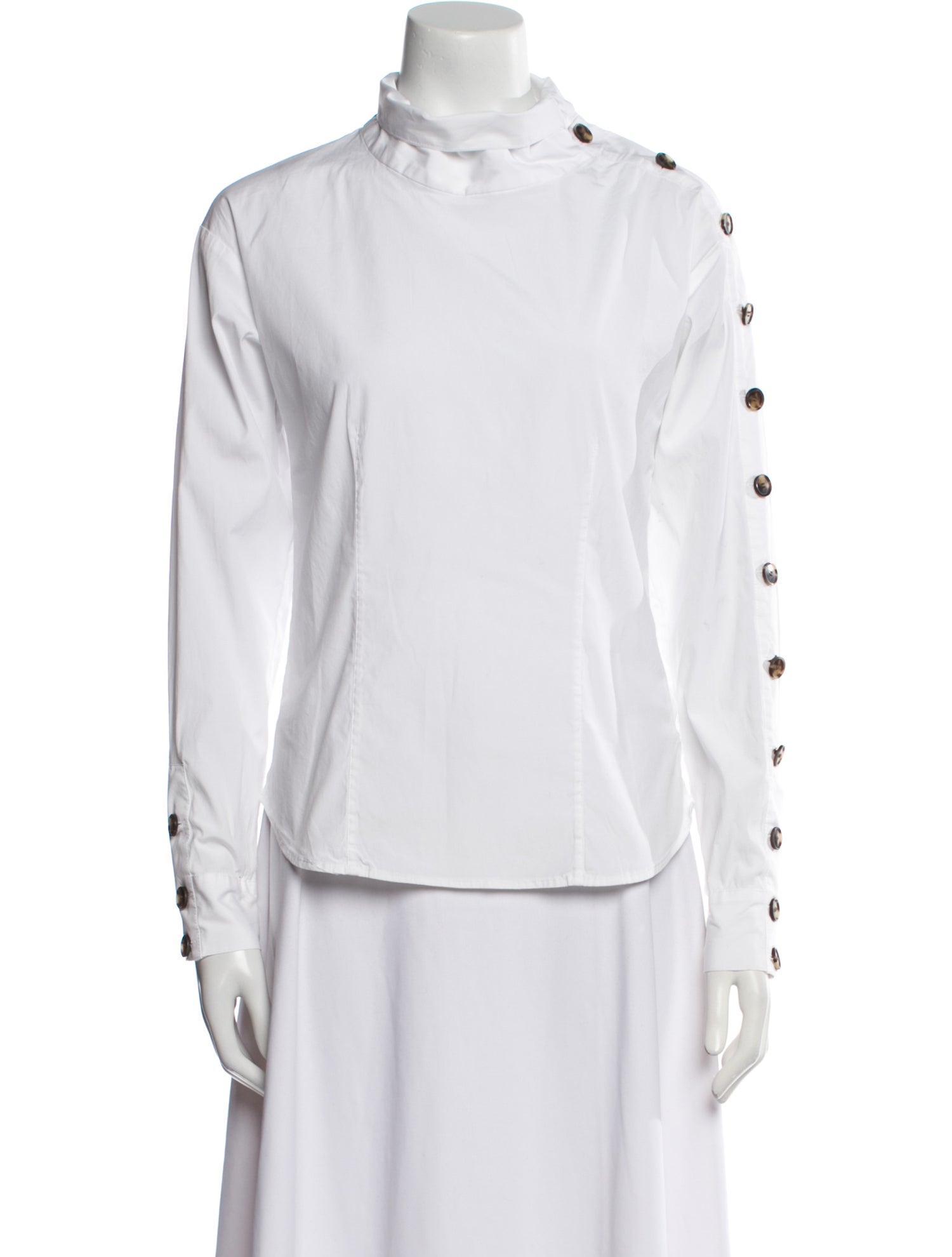 Veronica Beard Mock Neck Long Sleeve Button-Up Top