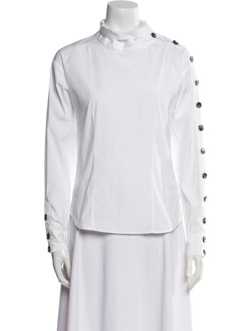 Veronica Beard Mock Neck Long Sleeve Button-Up Top