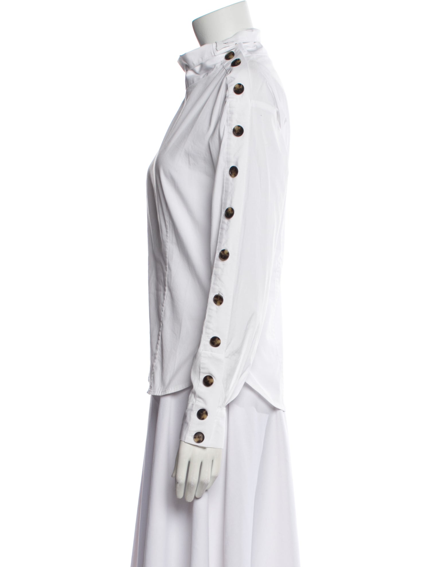 Veronica Beard Mock Neck Long Sleeve Button-Up Top