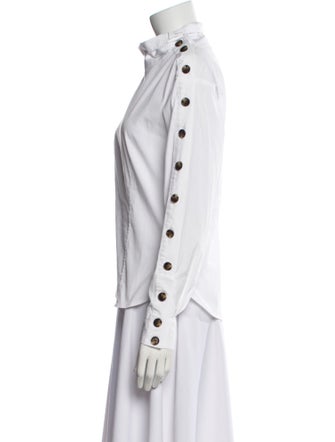 Veronica Beard Mock Neck Long Sleeve Button-Up Top