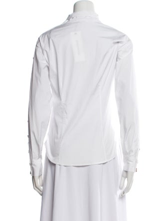 Veronica Beard Mock Neck Long Sleeve Button-Up Top