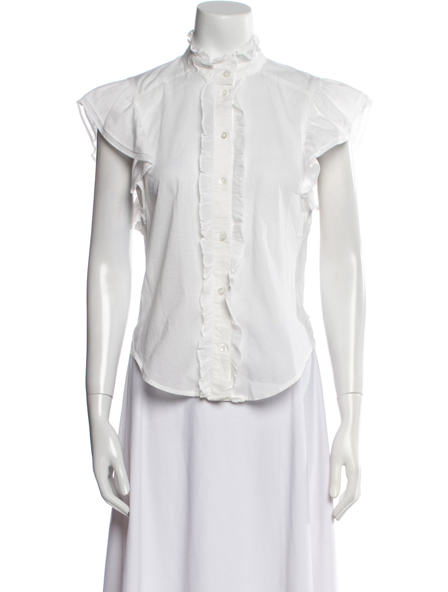 Veronica Beard Mock Neck Short Sleeve Button-Up Top