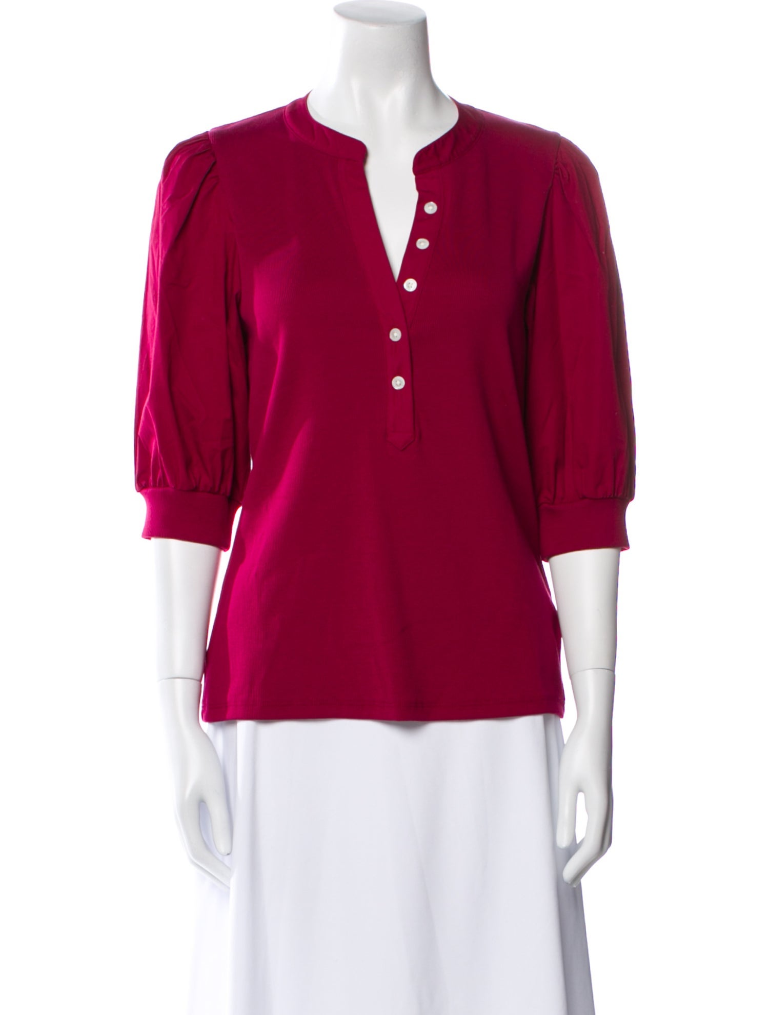 Veronica Beard V-Neck Three-Quarter Sleeve Polo
