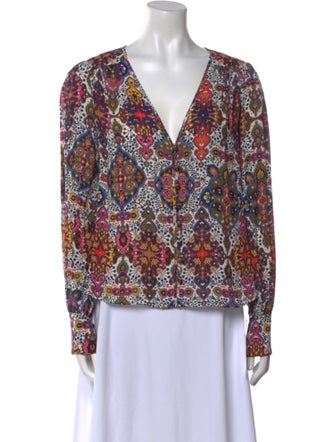 Veronica Beard Printed V-Neck Blouse