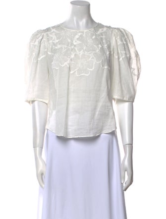 Veronica Beard Scoop Neck Three-Quarter Sleeve Crop Top