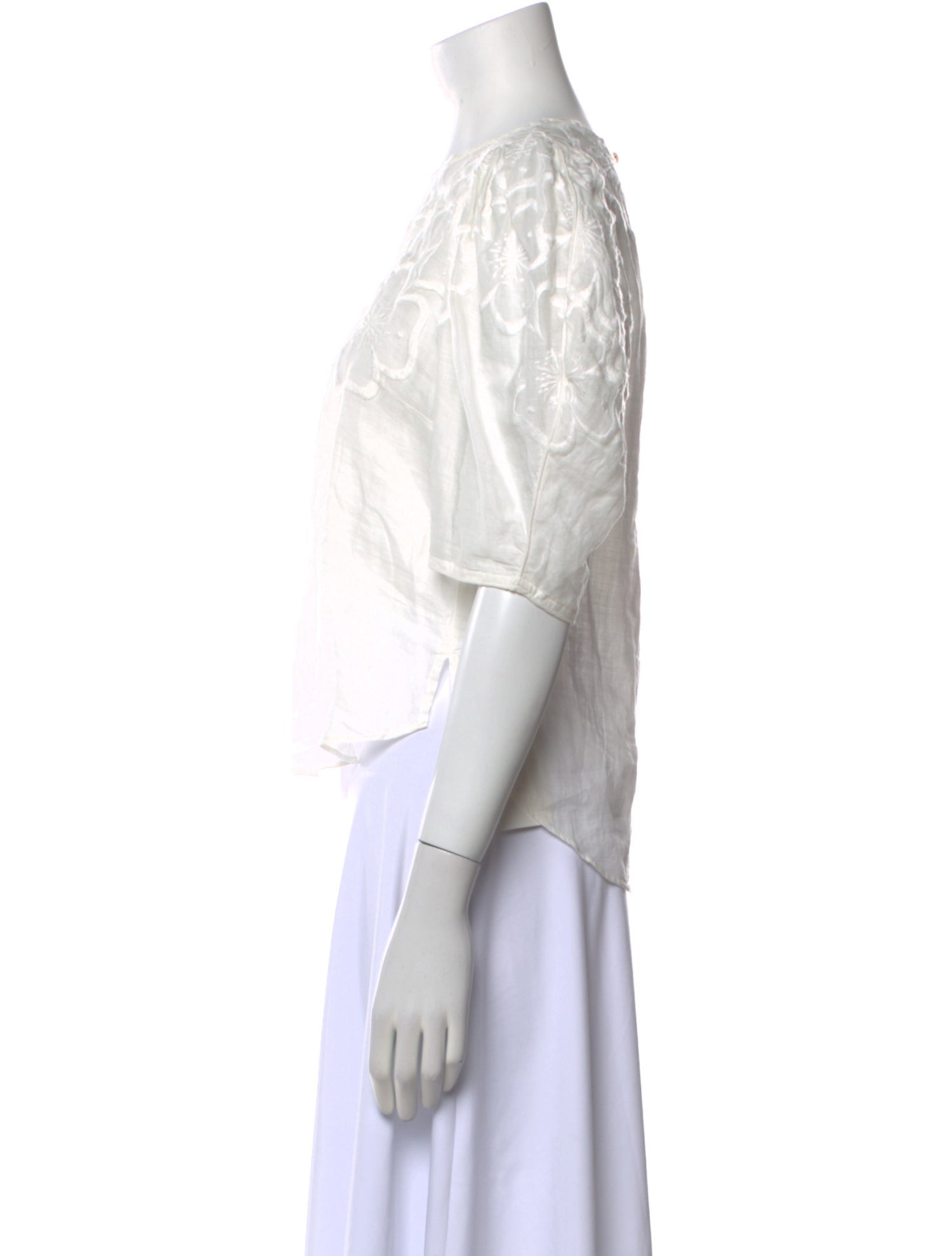 Veronica Beard Scoop Neck Three-Quarter Sleeve Crop Top