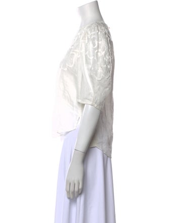 Veronica Beard Scoop Neck Three-Quarter Sleeve Crop Top