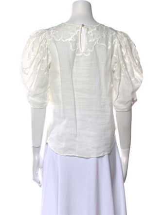 Veronica Beard Scoop Neck Three-Quarter Sleeve Crop Top