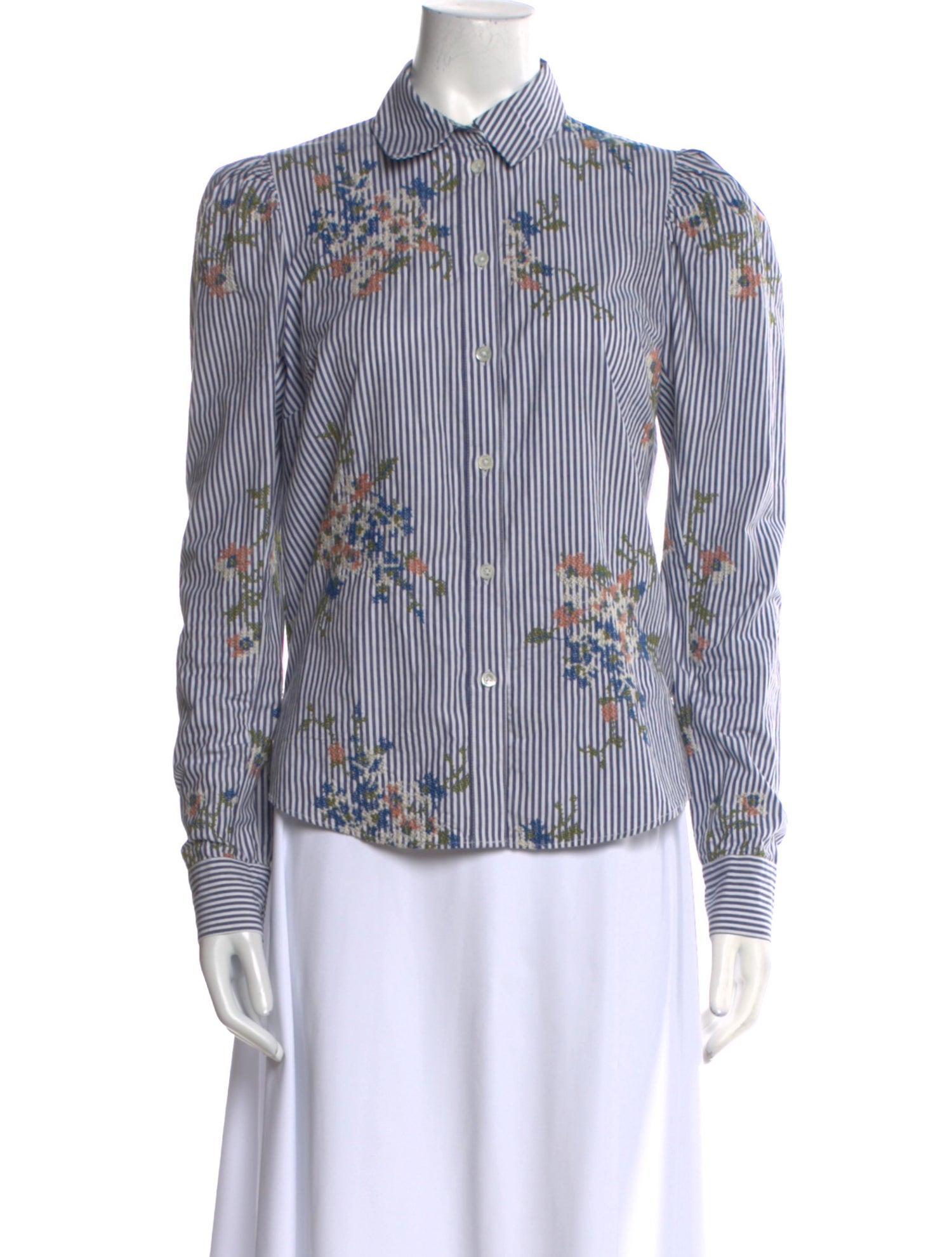 Veronica Beard Striped Long Sleeve Button-Up Top