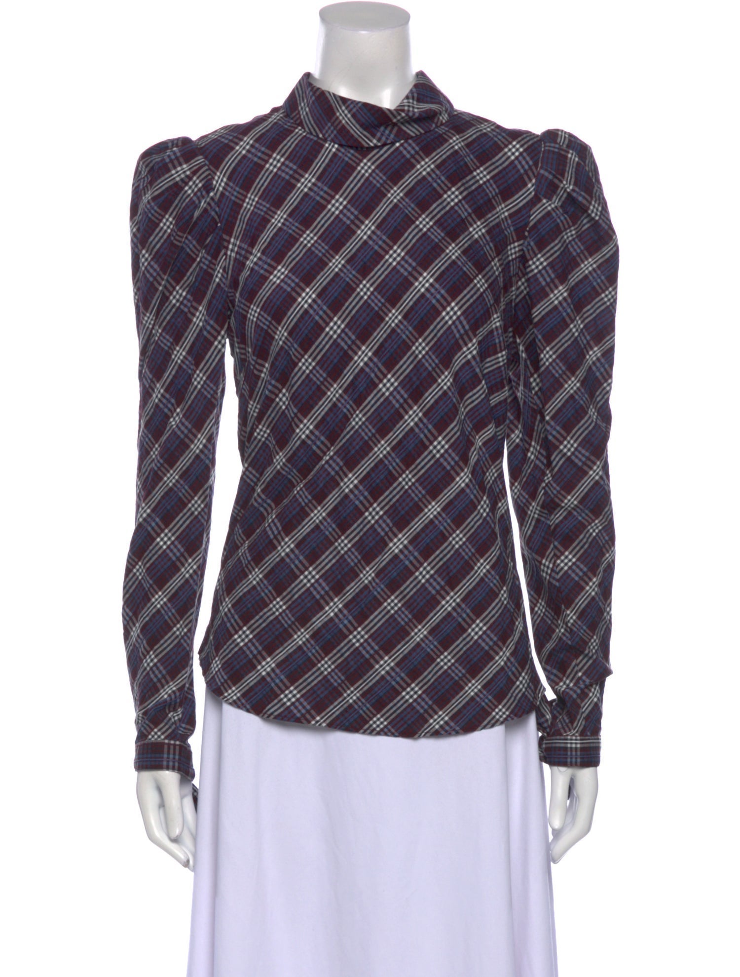 Veronica Beard Plaid Print Mock Neck Blouse