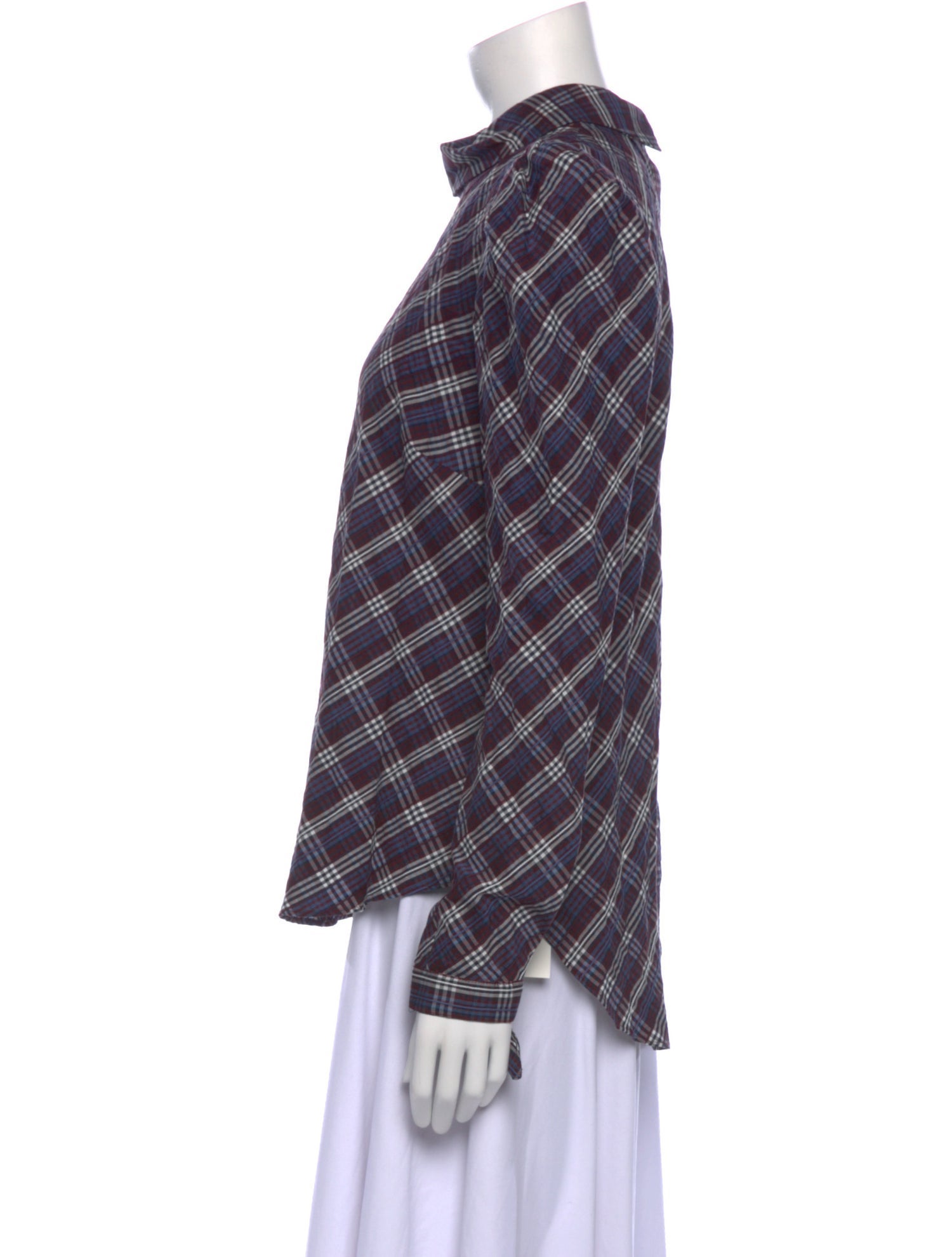 Veronica Beard Plaid Print Mock Neck Blouse