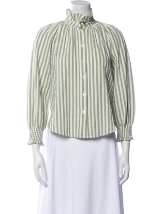 Veronica Beard Striped Mock Neck Button-Up Top
