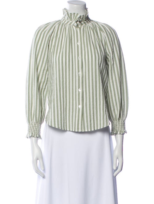 Veronica Beard Striped Mock Neck Button-Up Top