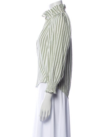 Veronica Beard Striped Mock Neck Button-Up Top