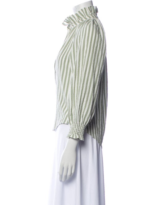 Veronica Beard Striped Mock Neck Button-Up Top