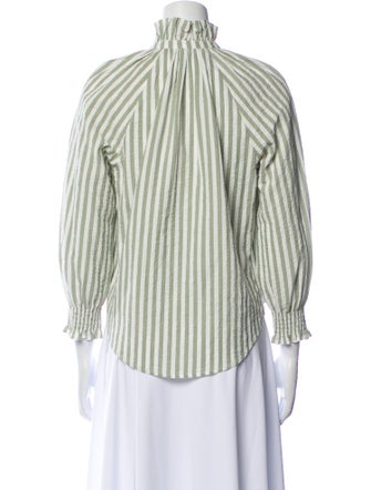 Veronica Beard Striped Mock Neck Button-Up Top