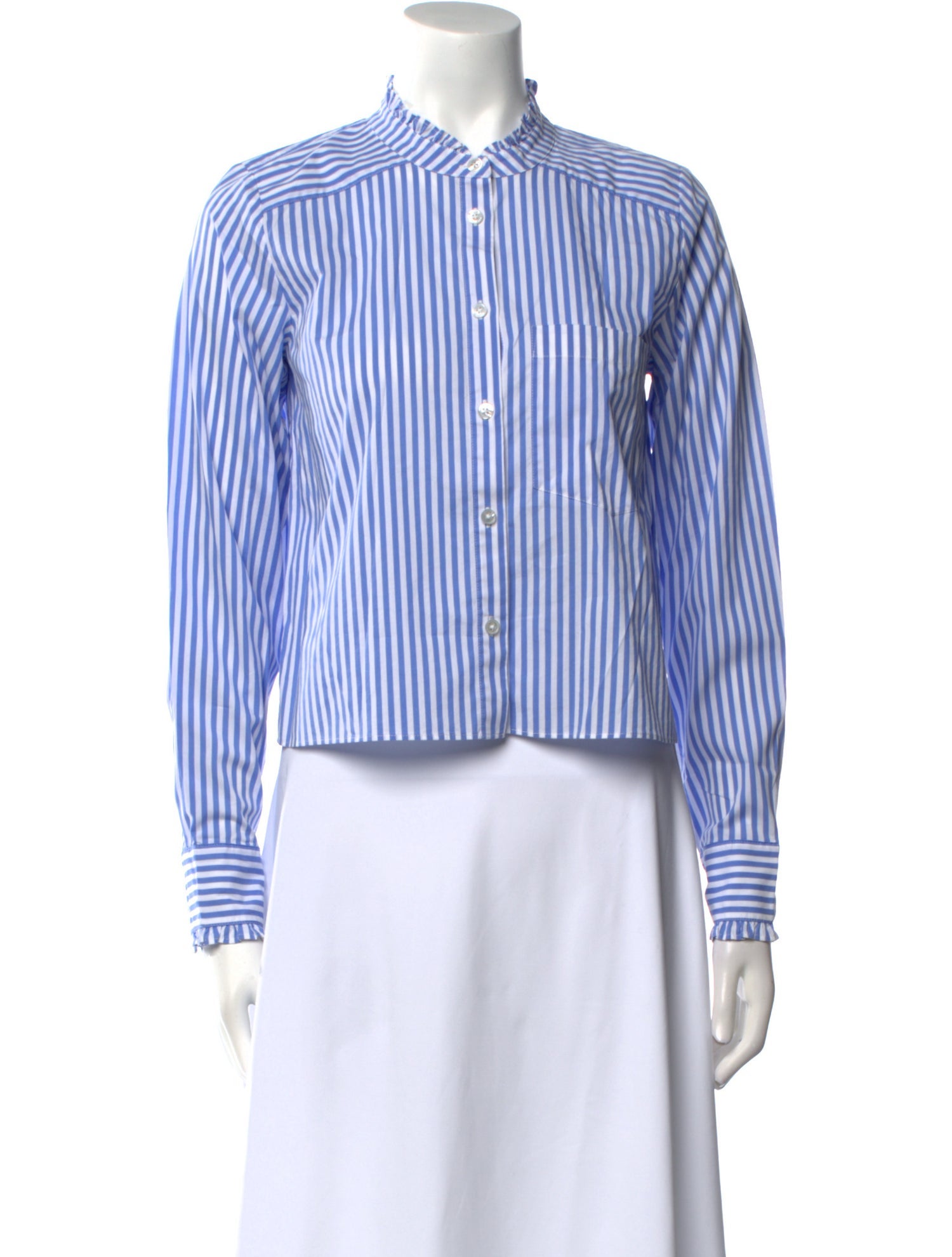 Veronica Beard Striped Long Sleeve Button-Up Top