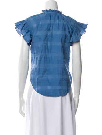 Veronica Beard V-Neck Short Sleeve Button-Up Top