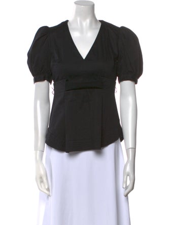 Veronica Beard V-Neck Short Sleeve Blouse