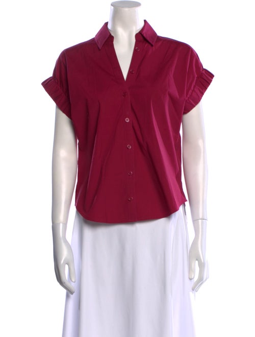 Veronica Beard V-Neck Short Sleeve Button-Up Top