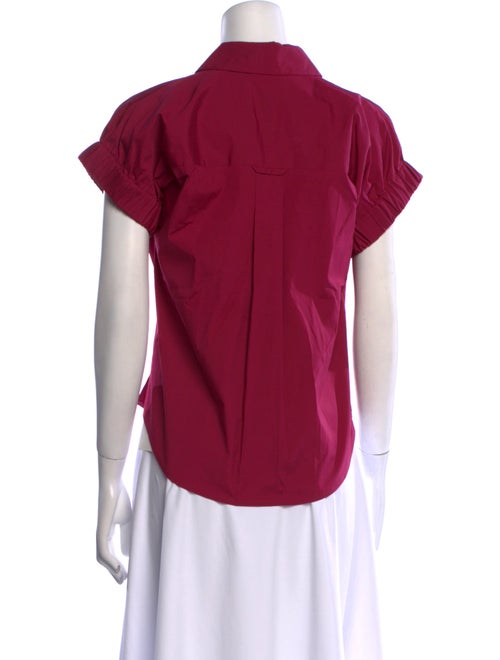 Veronica Beard V-Neck Short Sleeve Button-Up Top