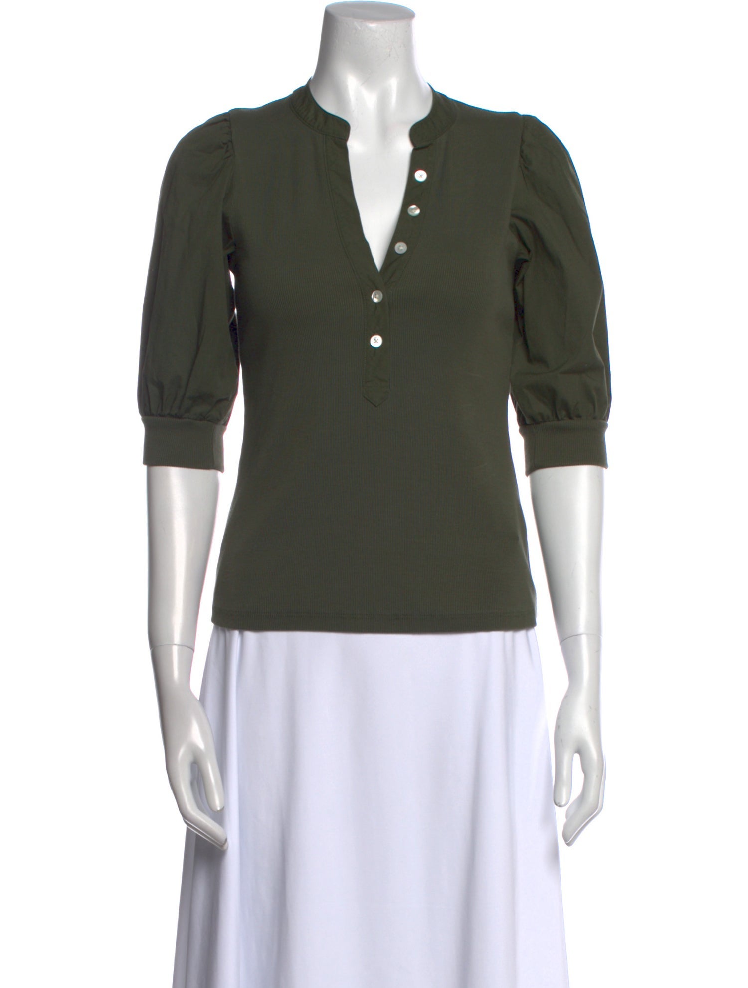 Veronica Beard V-Neck Three-Quarter Sleeve Polo