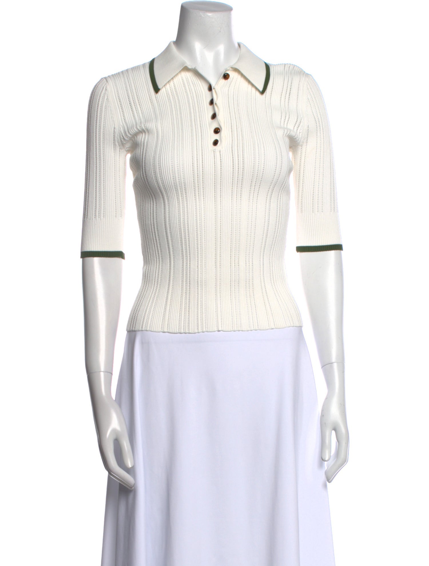 Veronica Beard Striped Three-Quarter Sleeve Polo