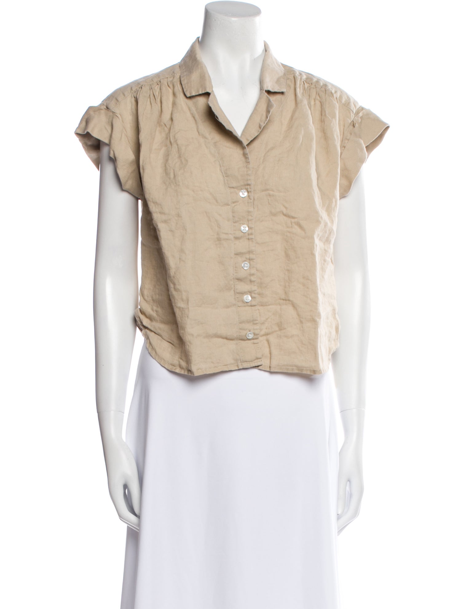 Veronica Beard Linen Short Sleeve Button-Up Top