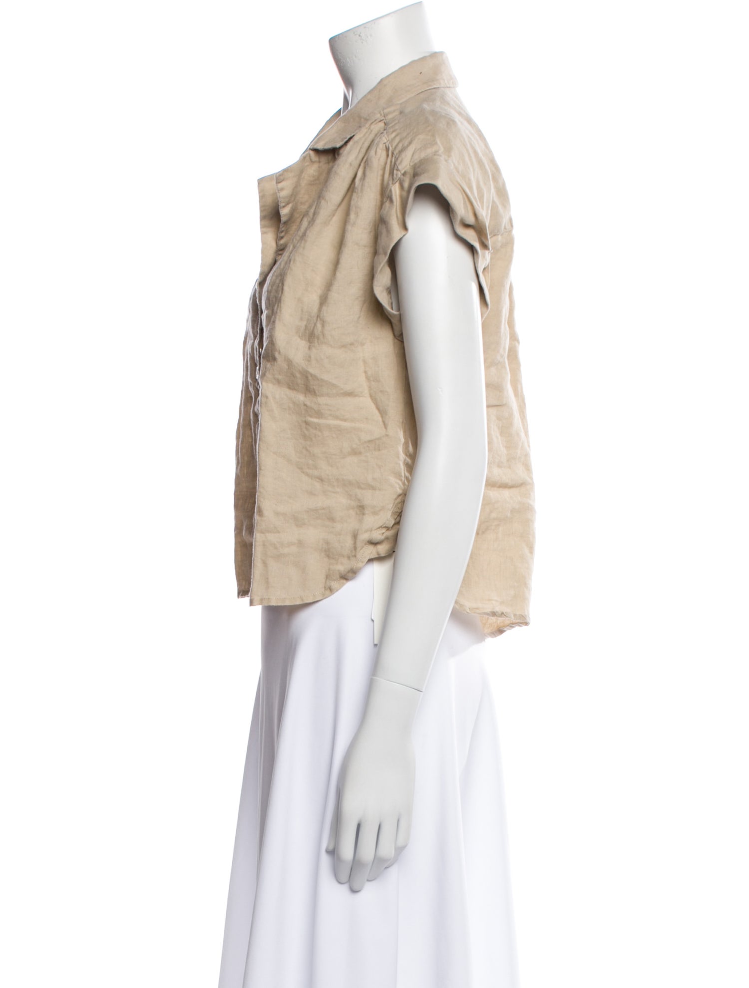 Veronica Beard Linen Short Sleeve Button-Up Top