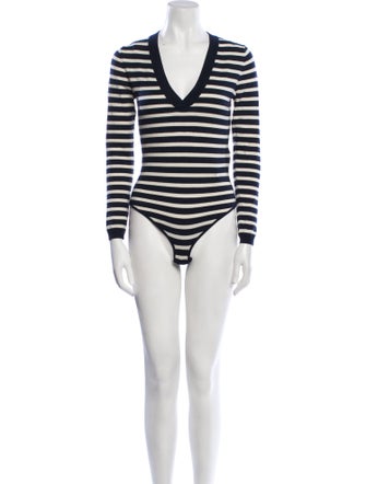 Veronica Beard Merino Wool Striped Bodysuit