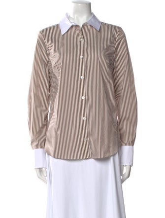 Veronica Beard Striped Long Sleeve Button-Up Top