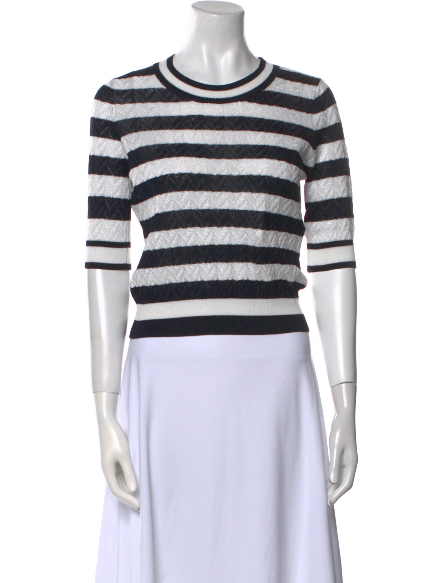 Veronica Beard Striped Crew Neck Crop Top