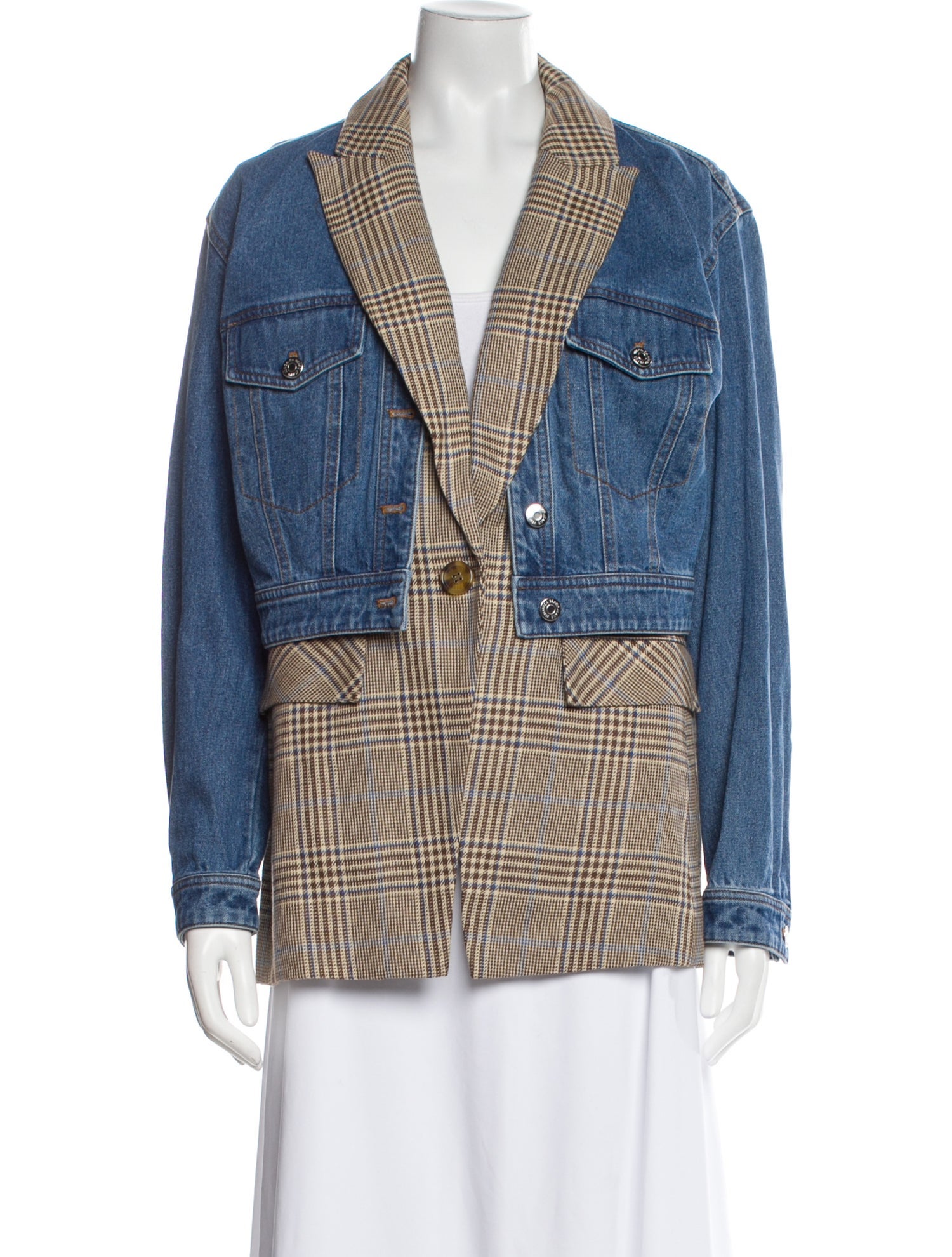 Veronica Beard Plaid Print Denim Jacket w/ Tags