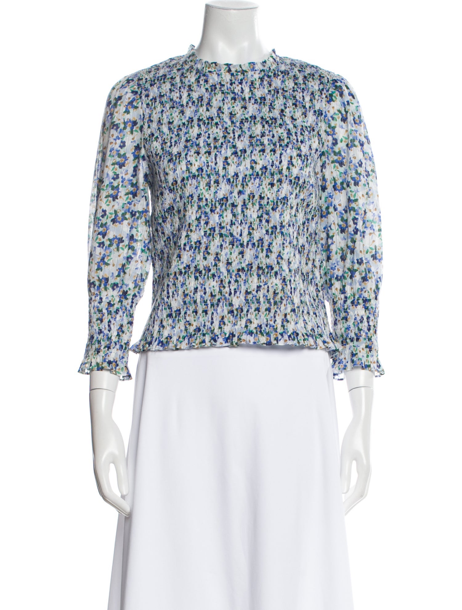 Veronica Beard Floral Print Mock Neck Blouse