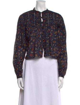 Veronica Beard Floral Print Mock Neck Crop Top