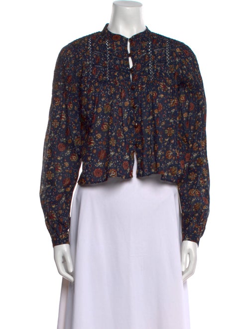 Veronica Beard Floral Print Mock Neck Crop Top