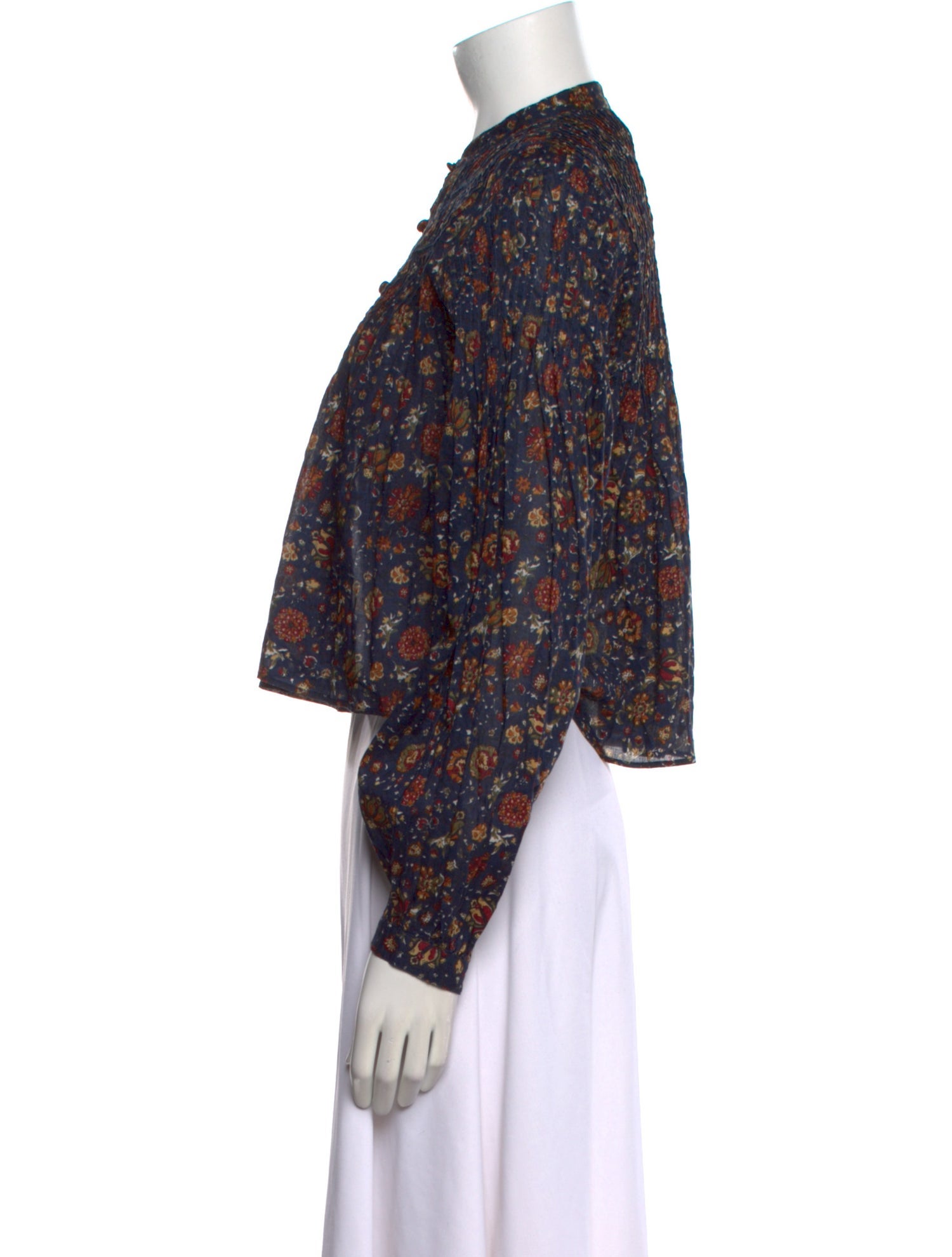 Veronica Beard Floral Print Mock Neck Crop Top