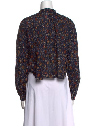 Veronica Beard Floral Print Mock Neck Crop Top